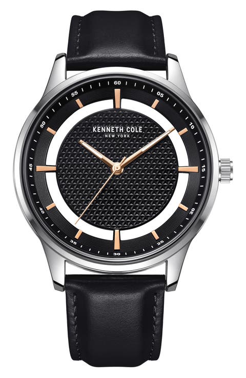 Quartz Leather Strap Watch, 45mm