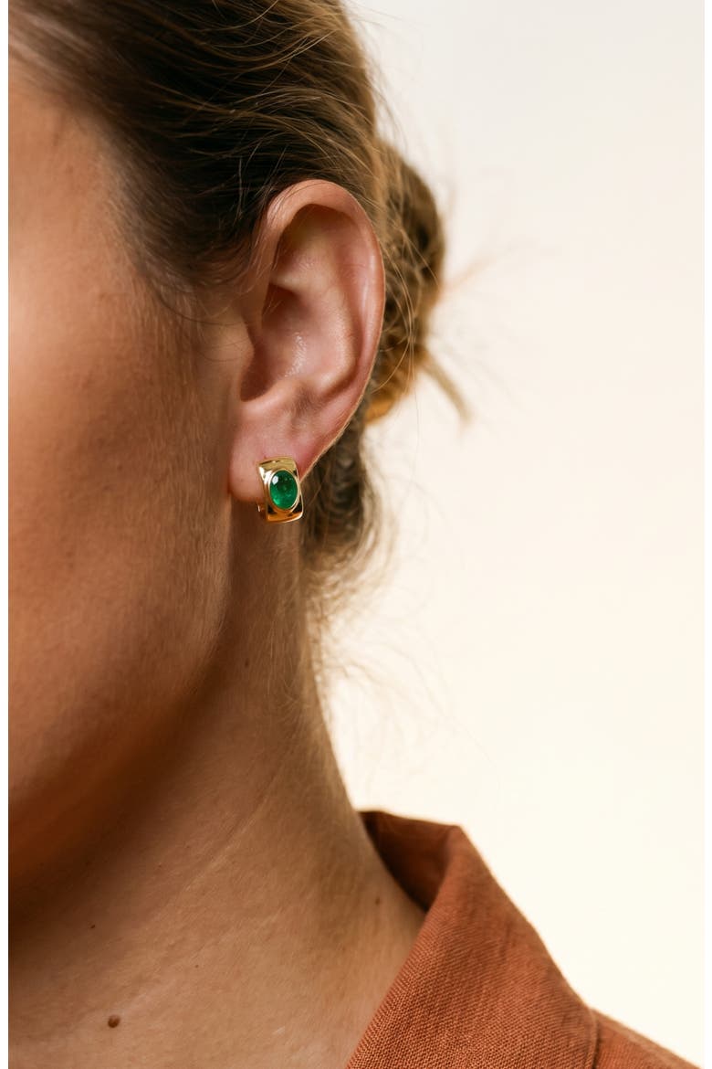 Stone Rectangular Huggie Hoop Earrings, Alternate, color, GOLD