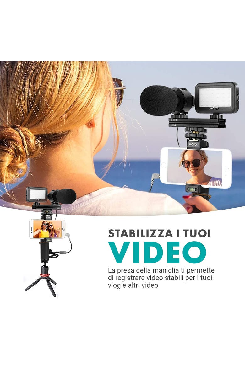 V7+ YouTube Starter Kit - Vlogging Kit for iPhone with Tripod, Grip, Stereo Microphone, LED Light and Remote, Alternate, color, Black