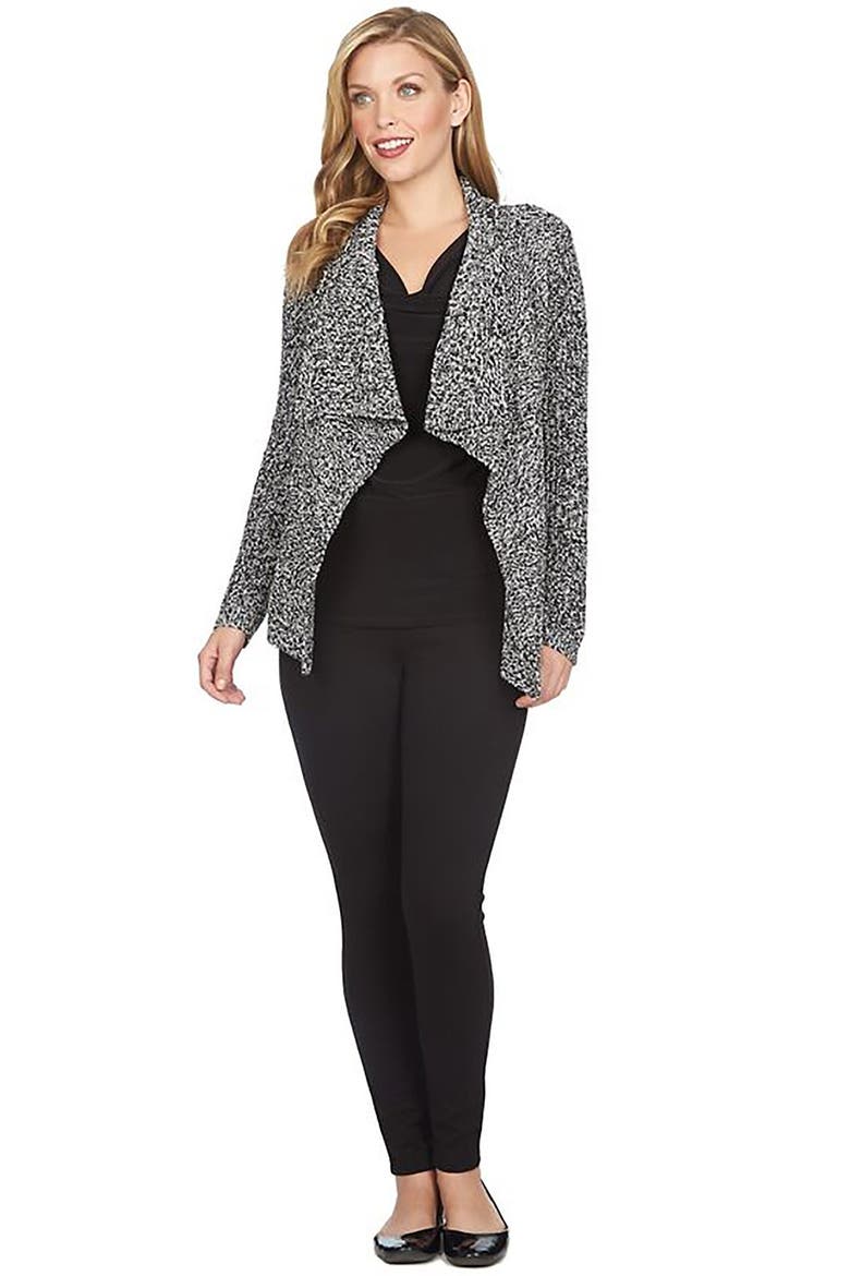 Marled Open Front Cardigan, Alternate, color, RICH BLACK