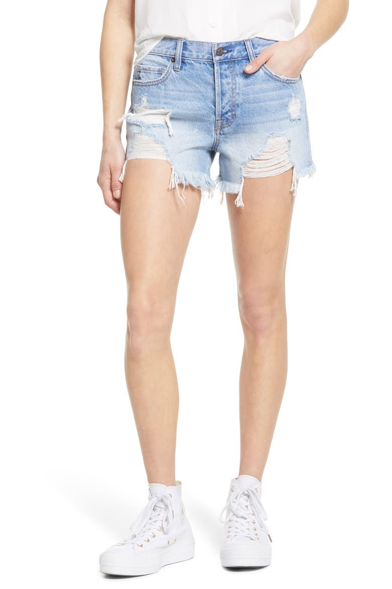 Destroyed Nonstretch Denim Cutoff Shorts, Main, color, LIGHT WASH