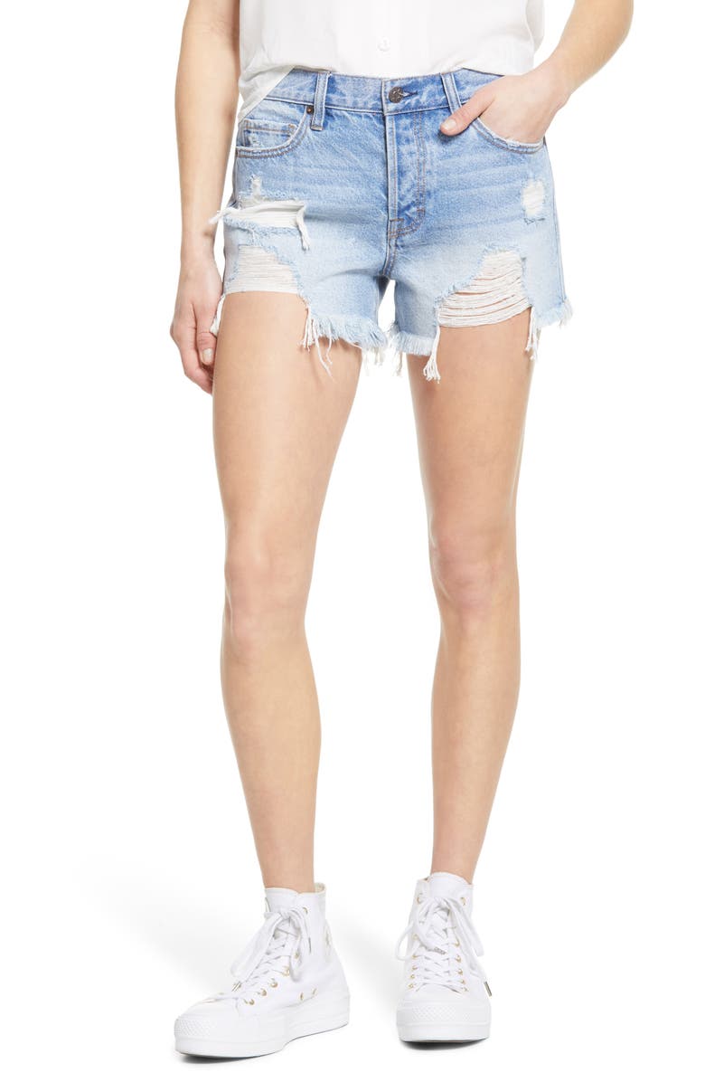 HIDDEN JEANS Destroyed Nonstretch Denim Cutoff Shorts, Main, color, Light Wash