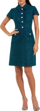 Mac Duggal Boucle Collared Button Up Mini Dress