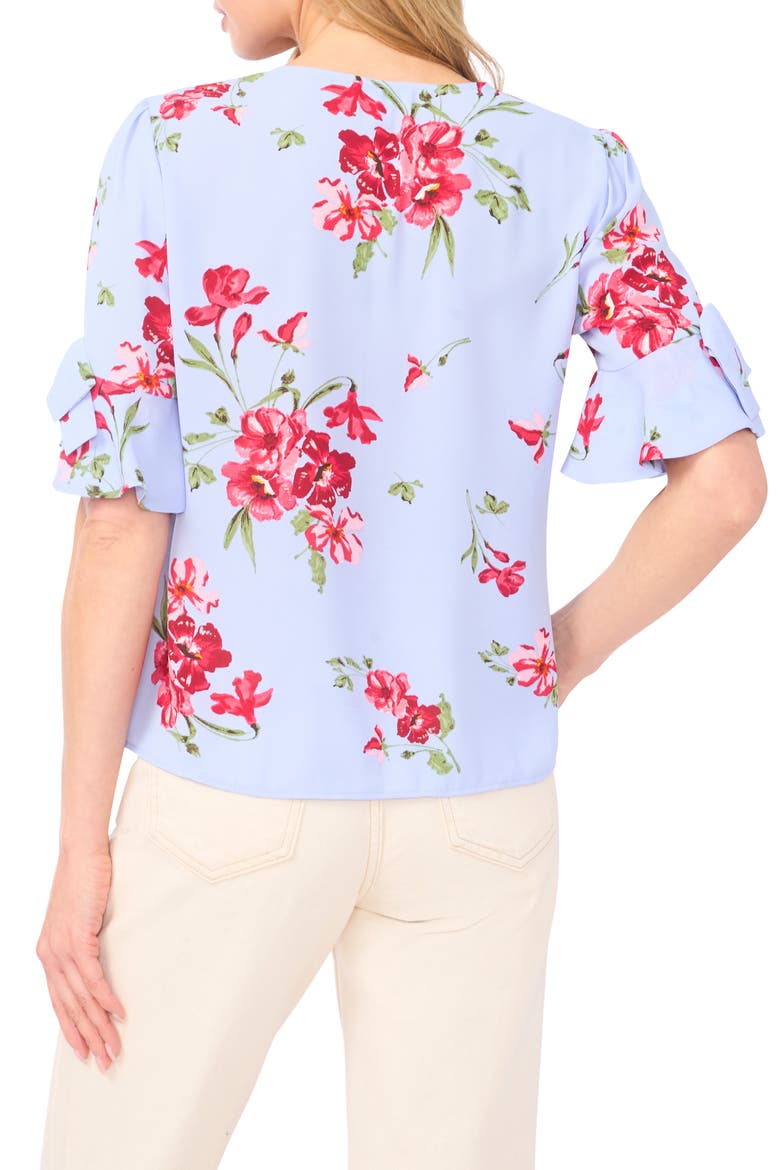 Floral Bow Sleeve Button-Up Top, Alternate, color, WINDSURFER