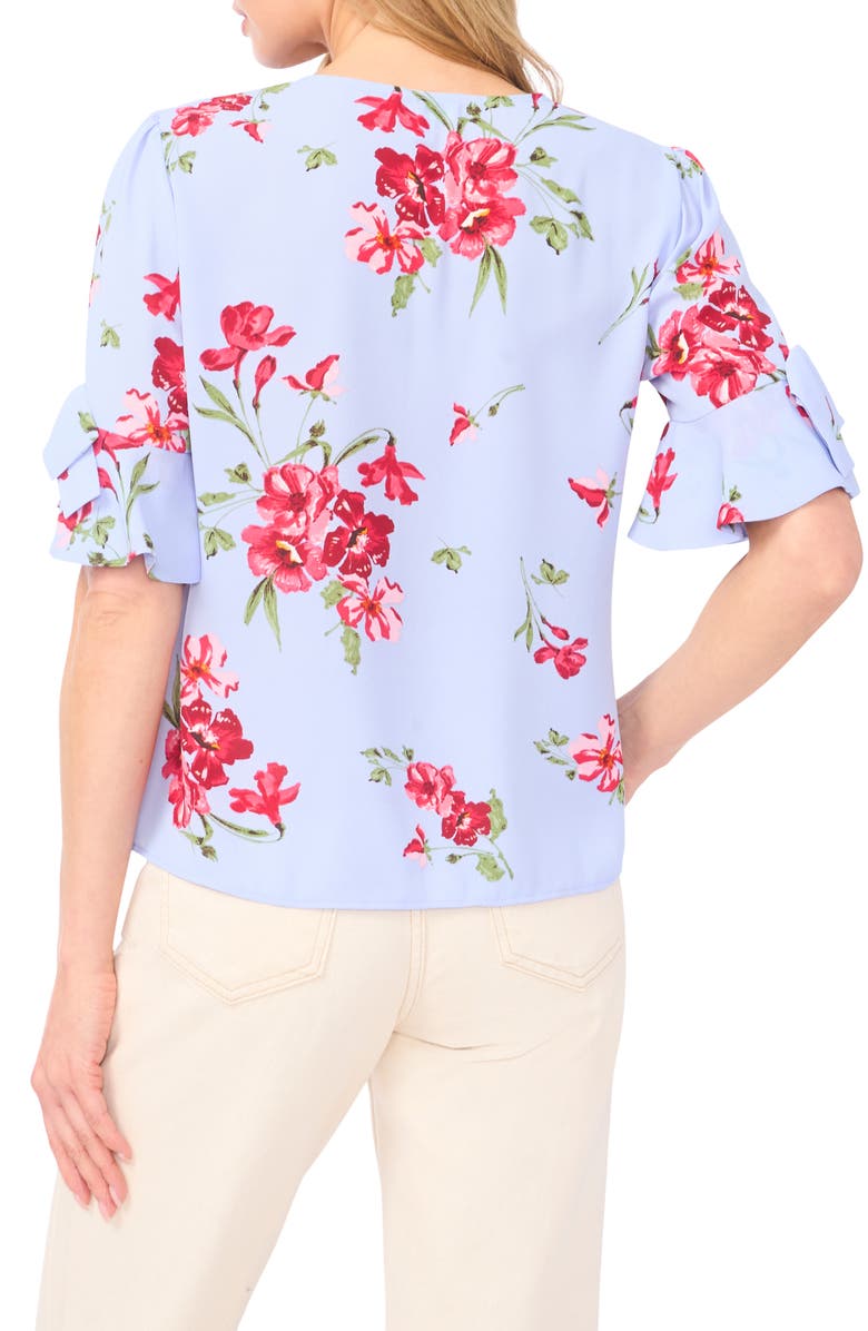 CeCe Floral Bow Sleeve Button-Up Top, Alternate, color, Windsurfer