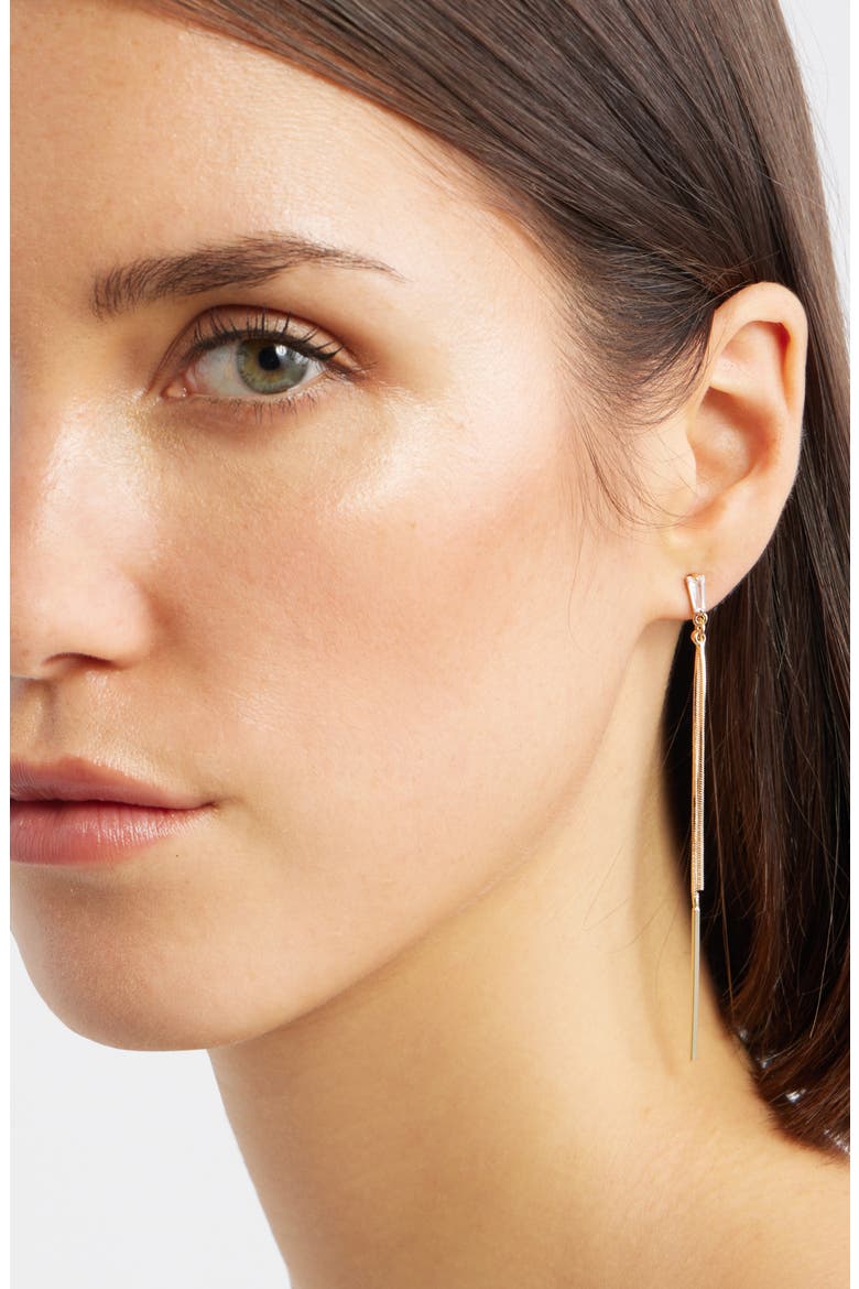 Cubic Zirconia Linear Drop Earrings, Alternate, color, CLEAR- GOLD