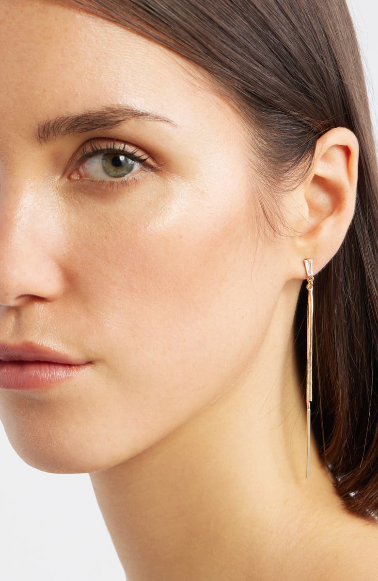 Nordstrom Cubic Zirconia Linear Drop Earrings, Alternate, color, Clear- Gold