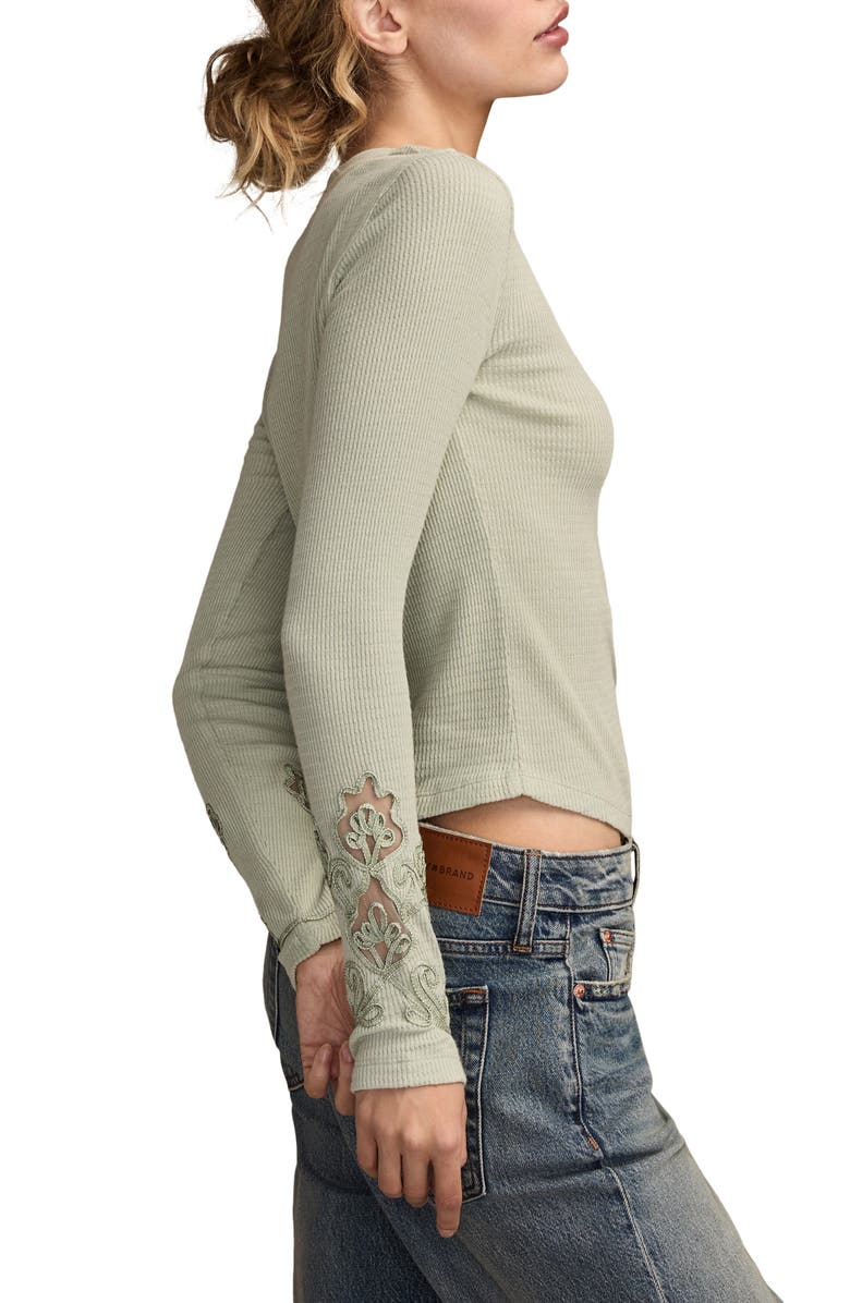 Lucky Brand Cutwork Detail Cotton Rib Top, Alternate, color, Aqua Gray