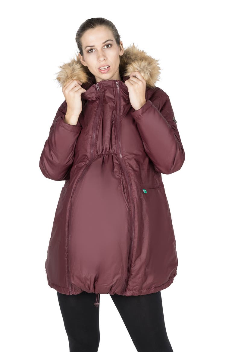Sofia - Waxed Shell 3 in 1 Maternity Parka, Alternate, color, BURGUNDY