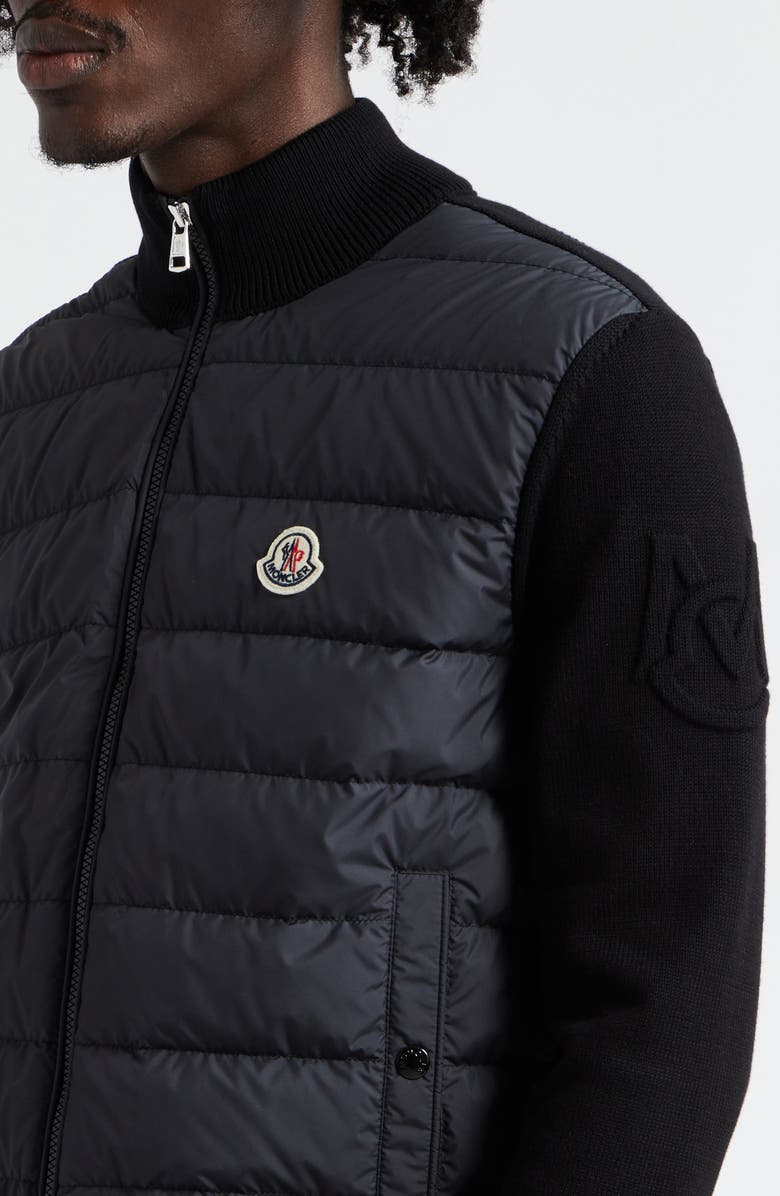 Moncler Quilted Down & Knit Cardigan, Alternate, color, 