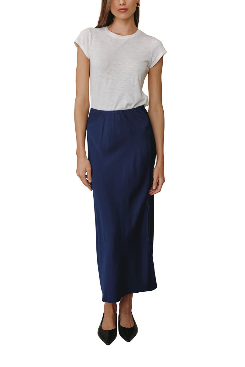 Side Slit Bias Satin Maxi Skirt, Alternate, color, ECLIPSE BLUE