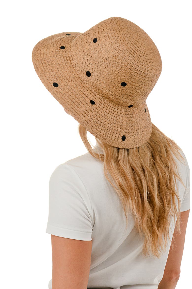 Polka Dot Straw Bucket Hat, Alternate, color, NATURAL