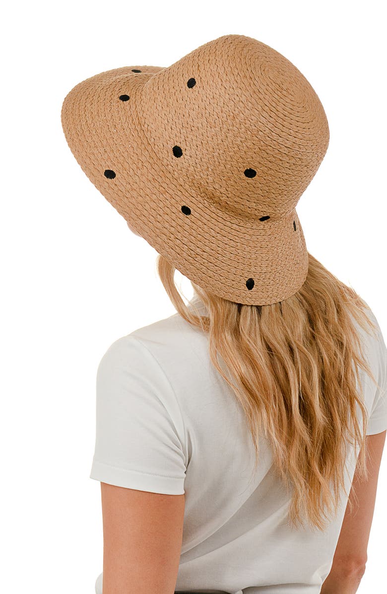 Nicole Miller Polka Dot Straw Bucket Hat, Alternate, color, Natural