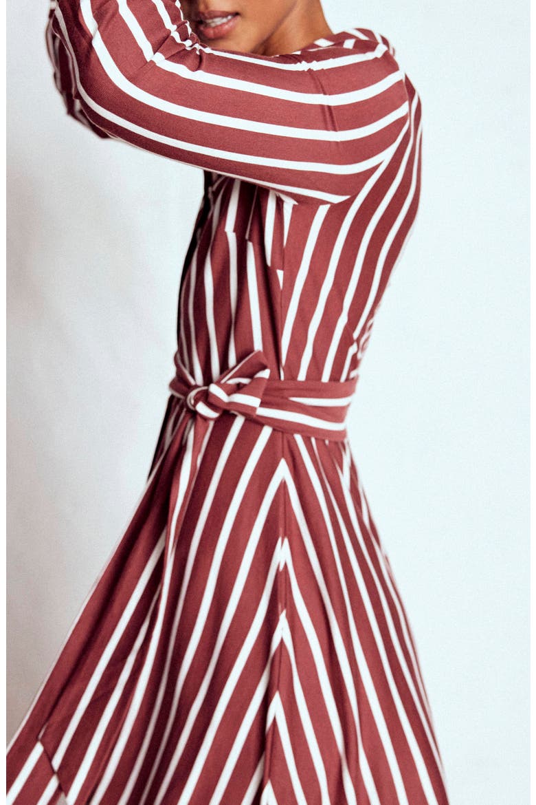 Marcia Stripe Long Sleeve Cotton Blend Jersey Shirtdress, Alternate, color, CHESTNUT AND IVORY STRIPE