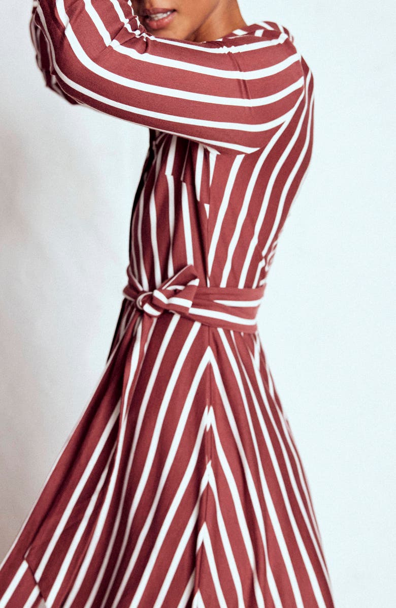 Boden Marcia Stripe Long Sleeve Cotton Blend Jersey Shirtdress, Alternate, color, Chestnut And Ivory Stripe