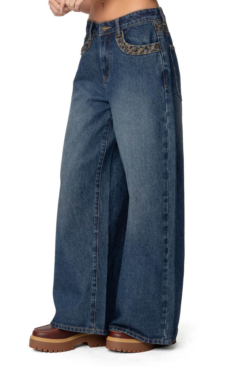 EDIKTED Gwen Leopard Detail Wide Leg, Alternate, color, Blue