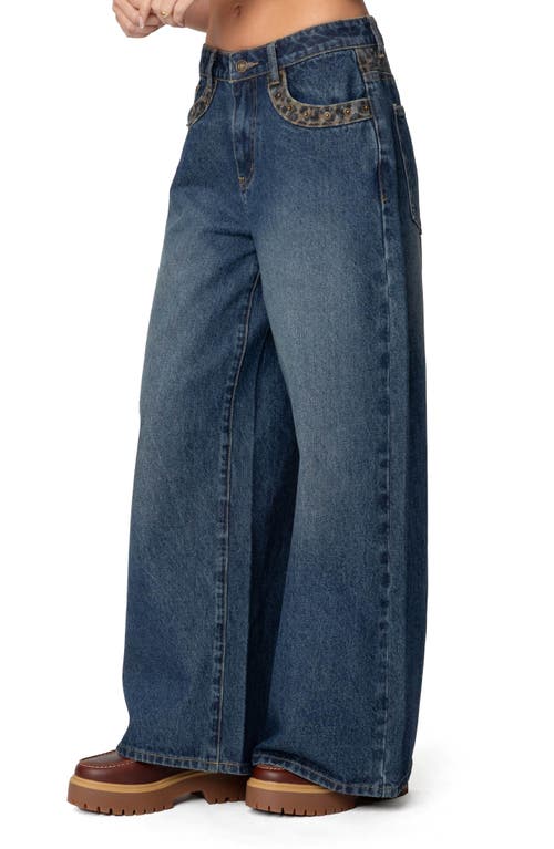 Edikted Gwen Leopard Detail Wide Leg In Blue