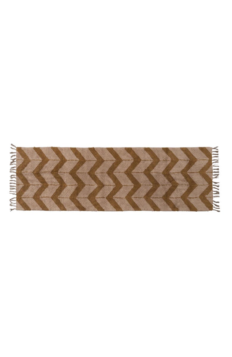 Storied Home Cotton Tufted Floor Runner with Chevron Pattern and Fringe, Main, color, Brown