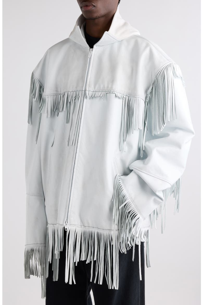 Fringe Leather Hooded Jacket, Alternate, color, 9000 WHITE