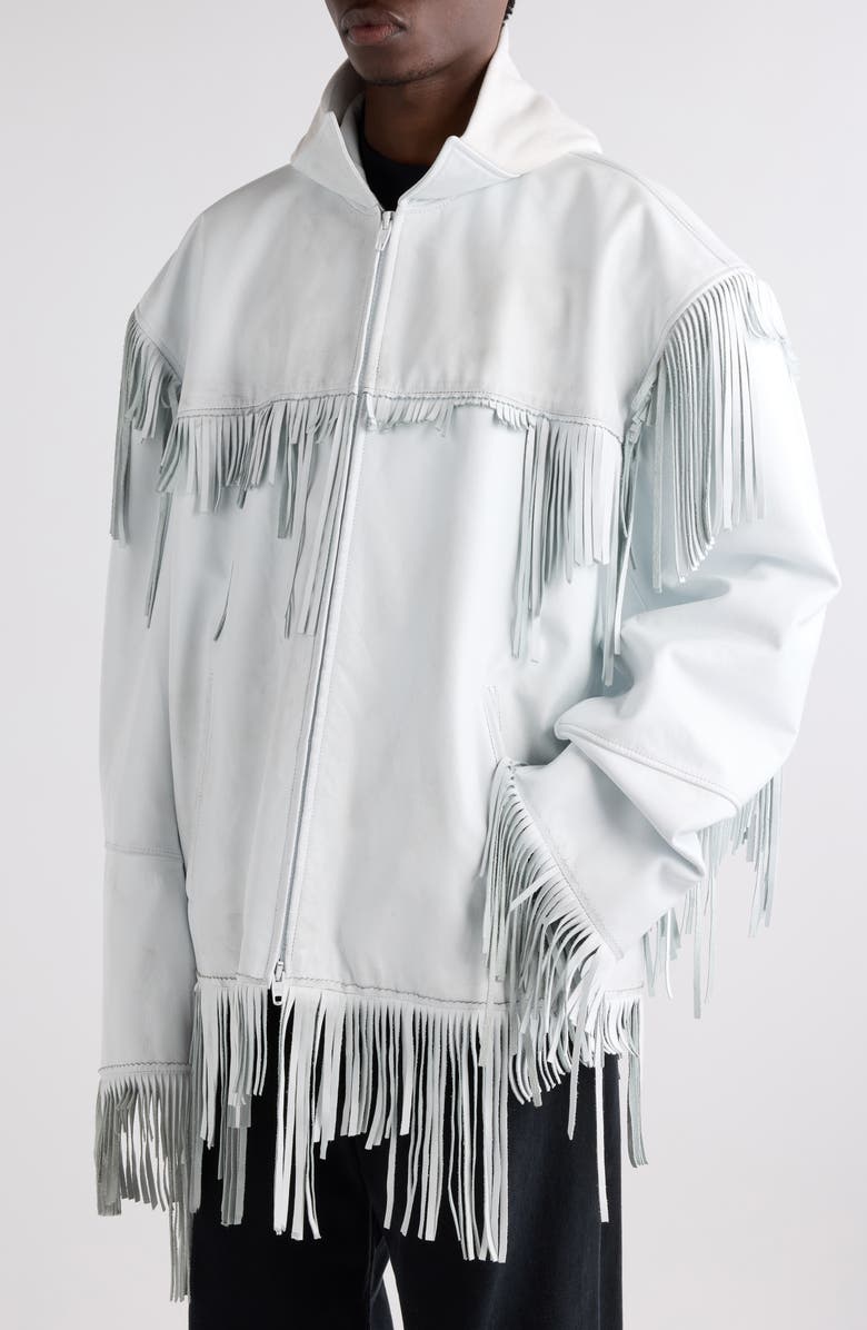 Balenciaga Fringe Leather Hooded Jacket, Alternate, color, 9000 White