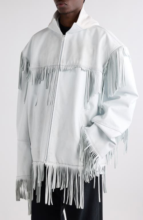 Balenciaga Fringe Leather Hooded Jacket In White