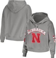 WEAR by Erin Andrews Women's WEAR by Erin Andrews Gray Nebraska Huskers Mixed Media Cropped Pullover Hoodie