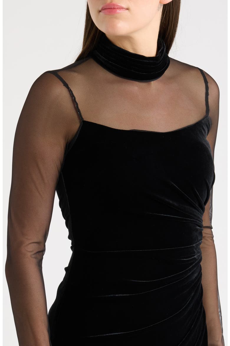 Mock Neck Long Sleeve Mixed Media Gown, Alternate, color, BLACK