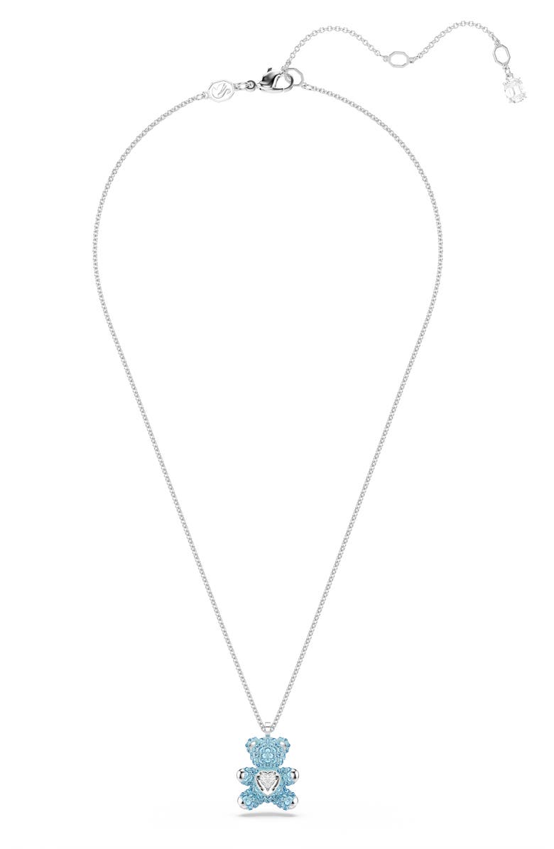Swarovski Pavé Crystal Heart Teddy Pendant Necklace, Alternate, color, Aqua/ Silver