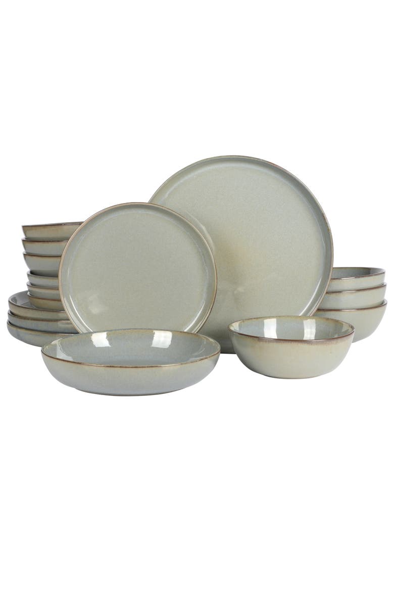 Berea Plates and Bowls Reactive Glaze Round Dishes Stoneware Ceramic Dinnerware Set -Green, Main, color, Green