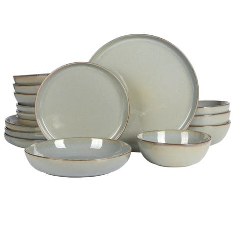 Berea Plates and Bowls Reactive Glaze Round Dishes Stoneware Ceramic Dinnerware Set -Green