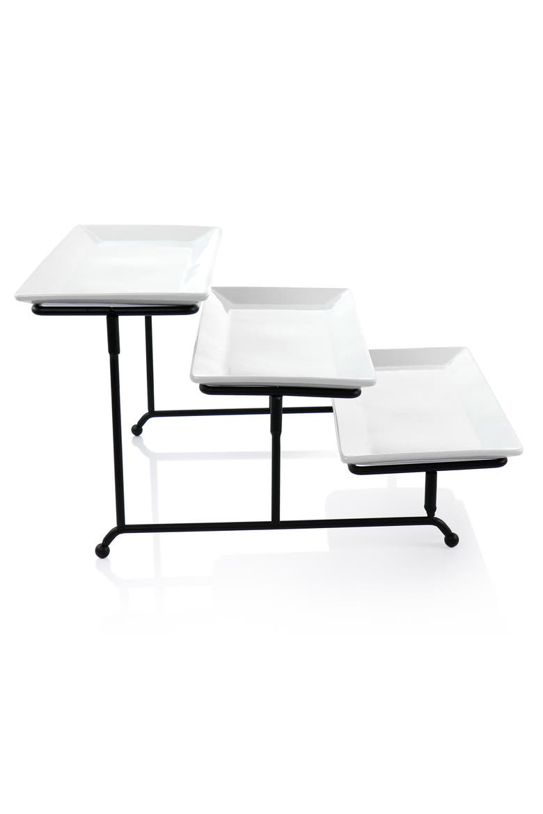 3 Tier Rectangular Plate Porcelain Serveware Set, Alternate, color, White