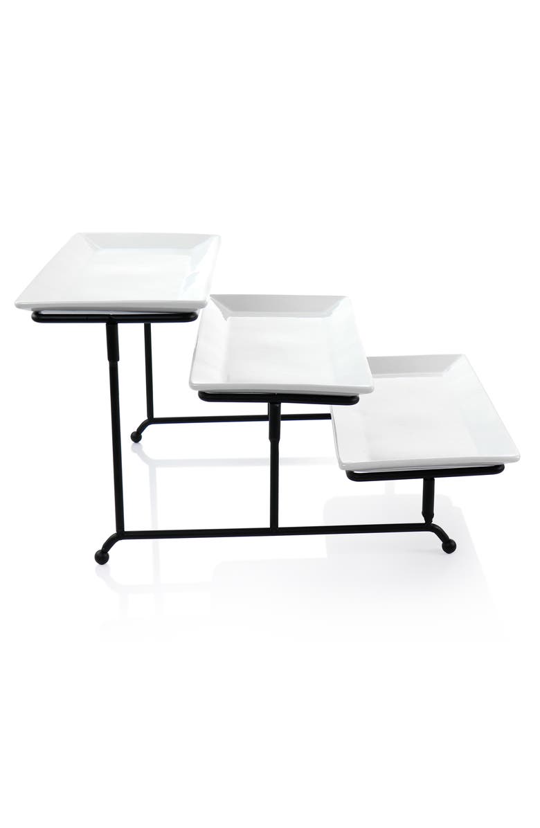 Elama 3 Tier Rectangular Plate Porcelain Serveware Set, Alternate, color, White