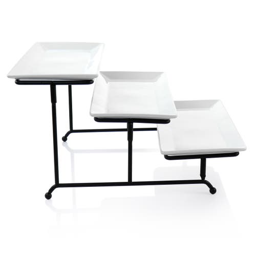 Elama 3-tier Rectangular Plate Porcelain Serveware Set In White