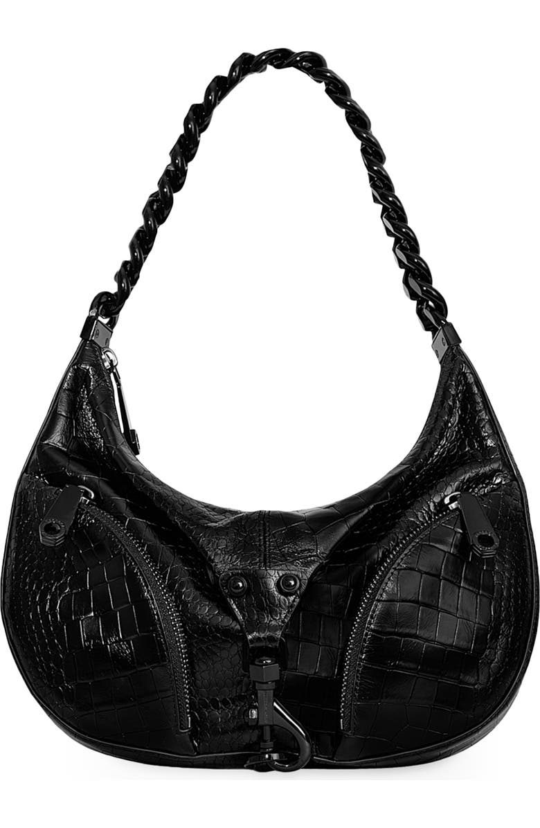Rebecca Minkoff Julian Croissant Croc Embossed Leather Shoulder Bag, Main, color,