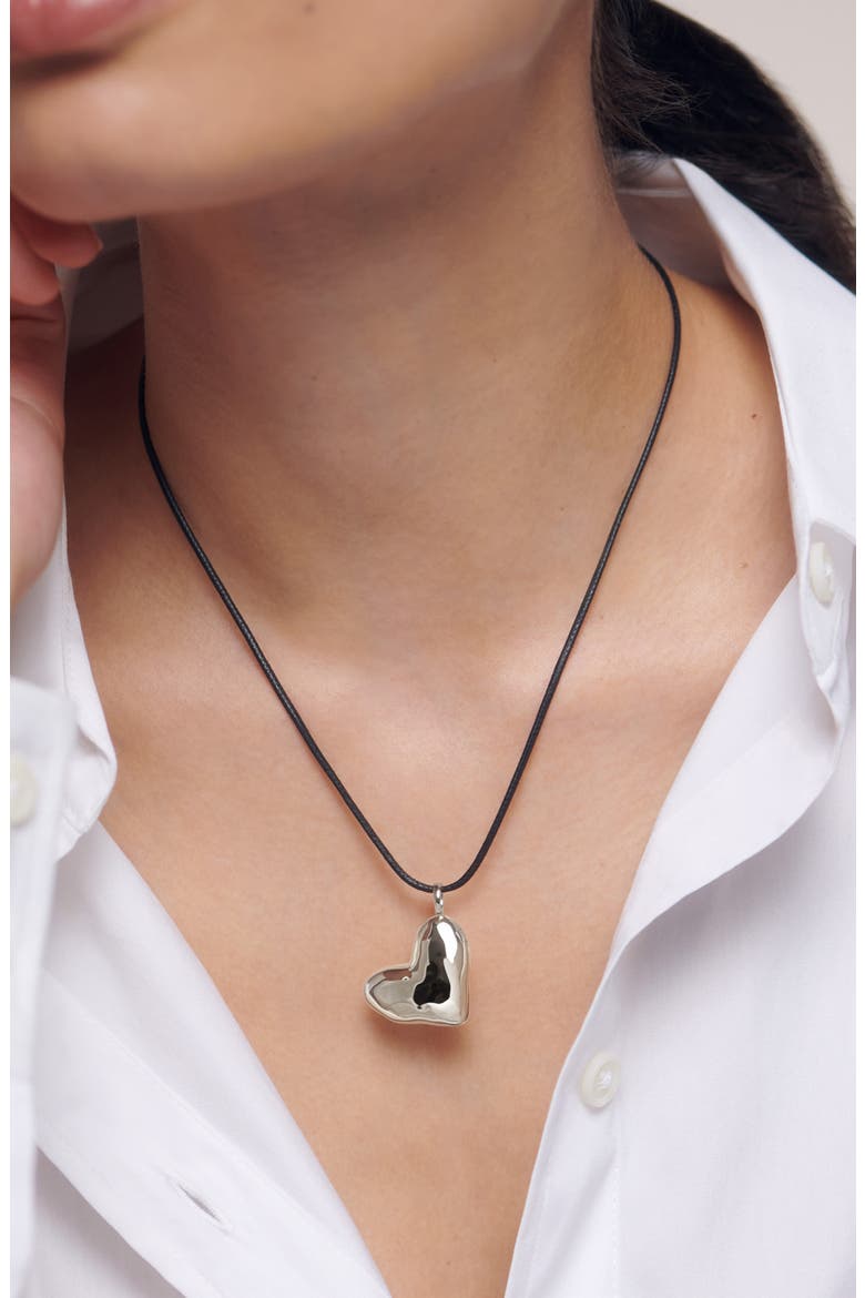 Heart Locket Cord Necklace, Alternate, color, STERLING SILVER