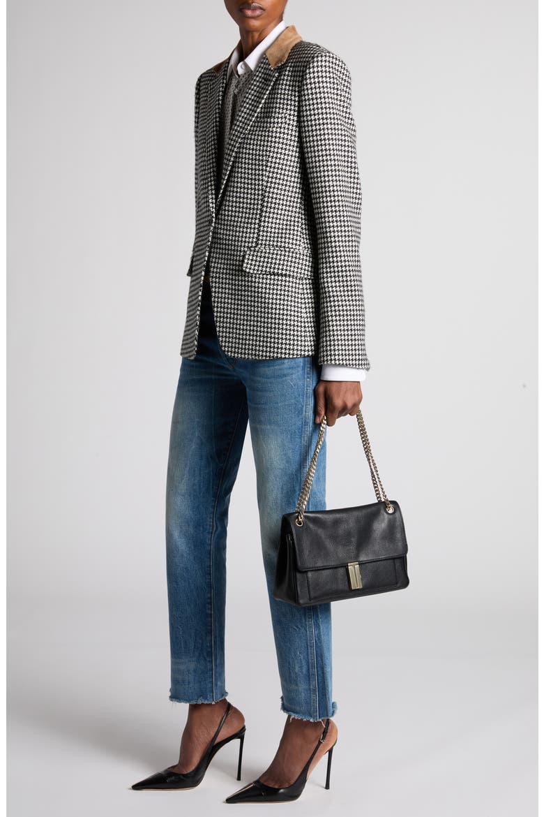 Cashmere Houndstooth Boyfriend Jacket, Alternate, color, BLACK/ WHITE