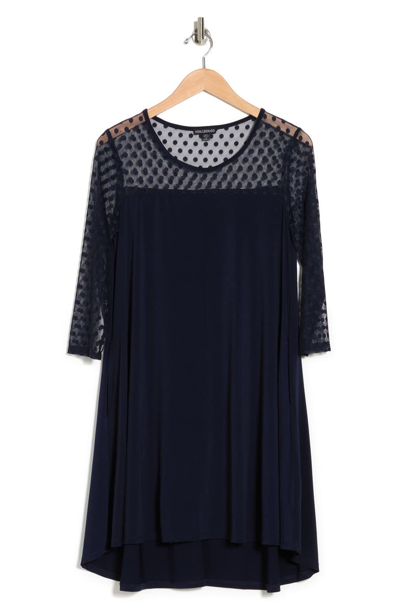 Nina Leonard Mesh Hi-Lo Dress, Alternate, color, Navy
