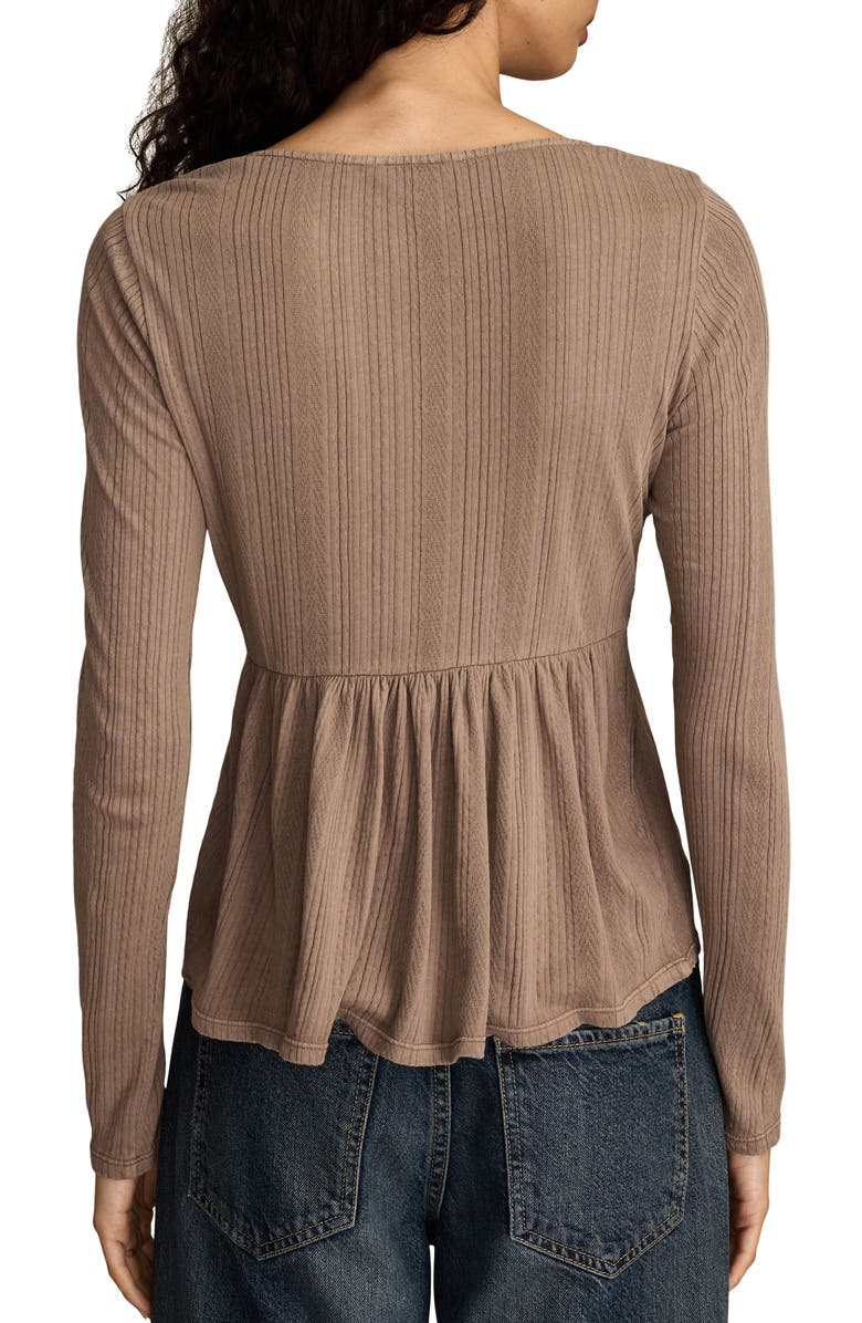 Lucky Brand Embroidered Long Sleeve Peplum Top, Alternate, color, Deep Taupe