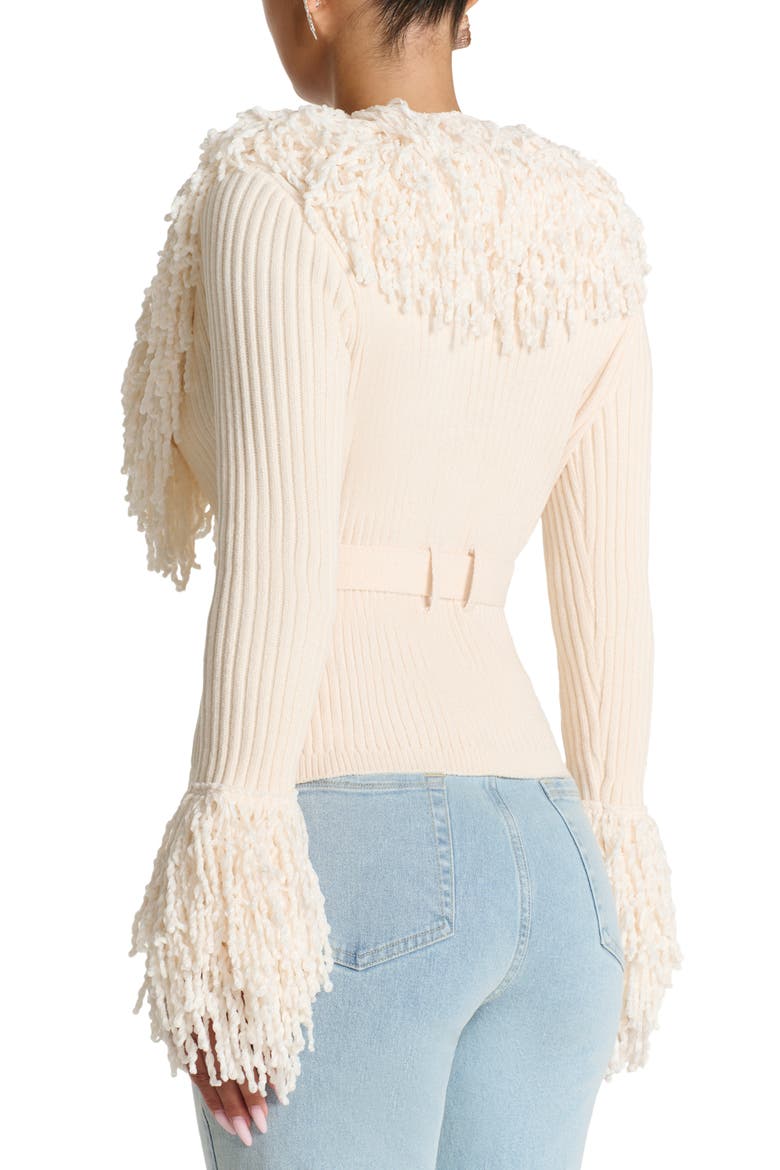 Fringe Tie Waist Chenille Cardigan, Alternate, color, BONE