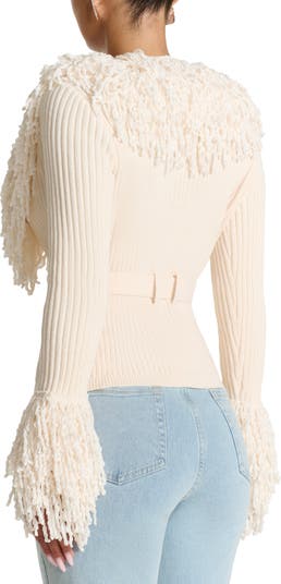 Fringe Tie Waist Chenille Cardigan