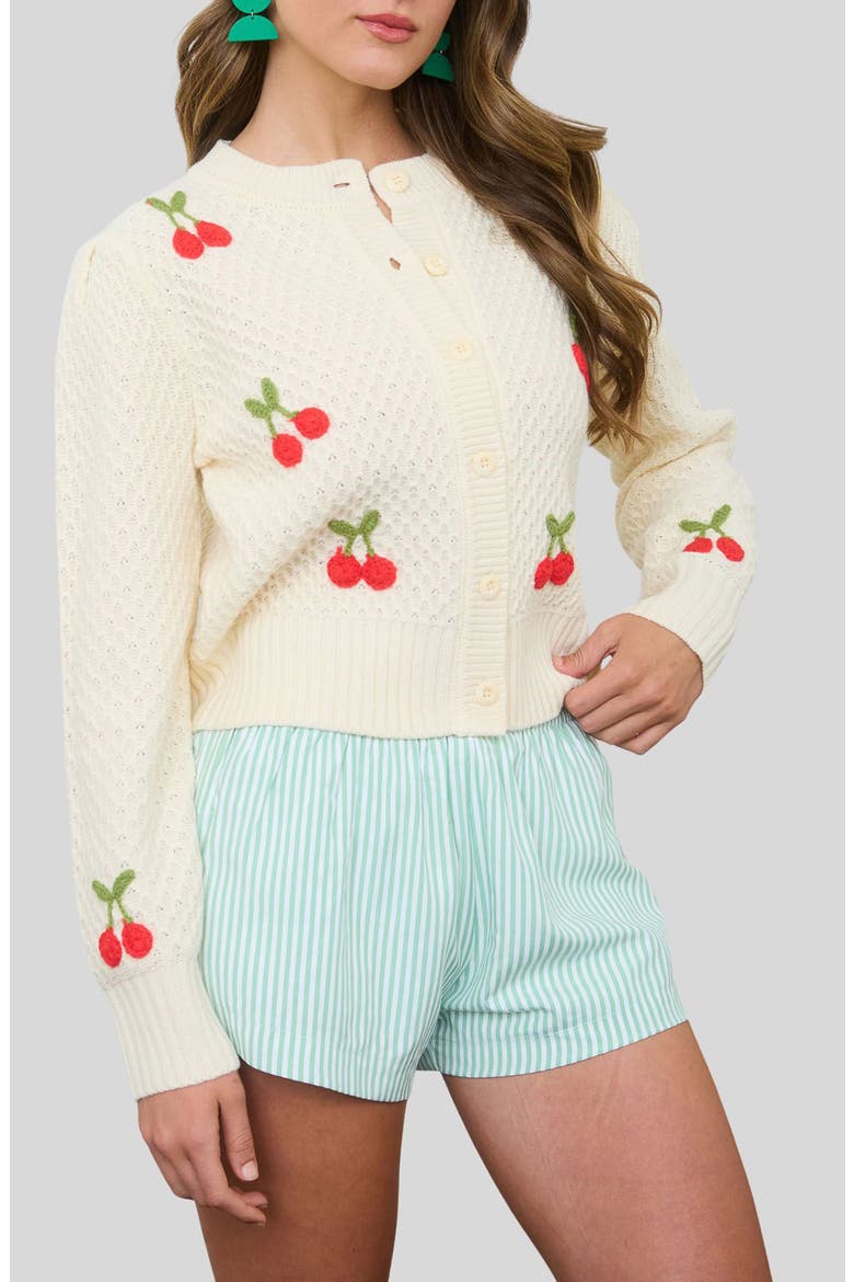 Cherry Embroidered Cardigan, Alternate, color, CREAM