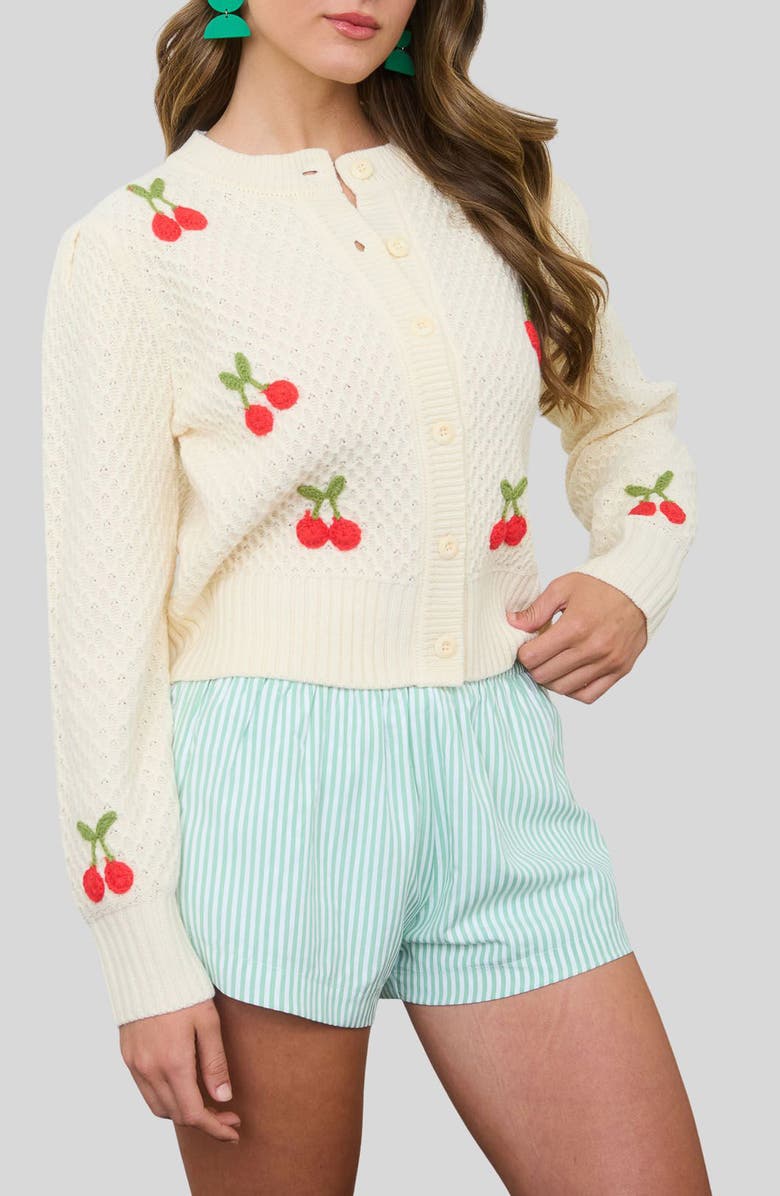 Blu Pepper Cherry Embroidered Cardigan, Alternate, color, Cream
