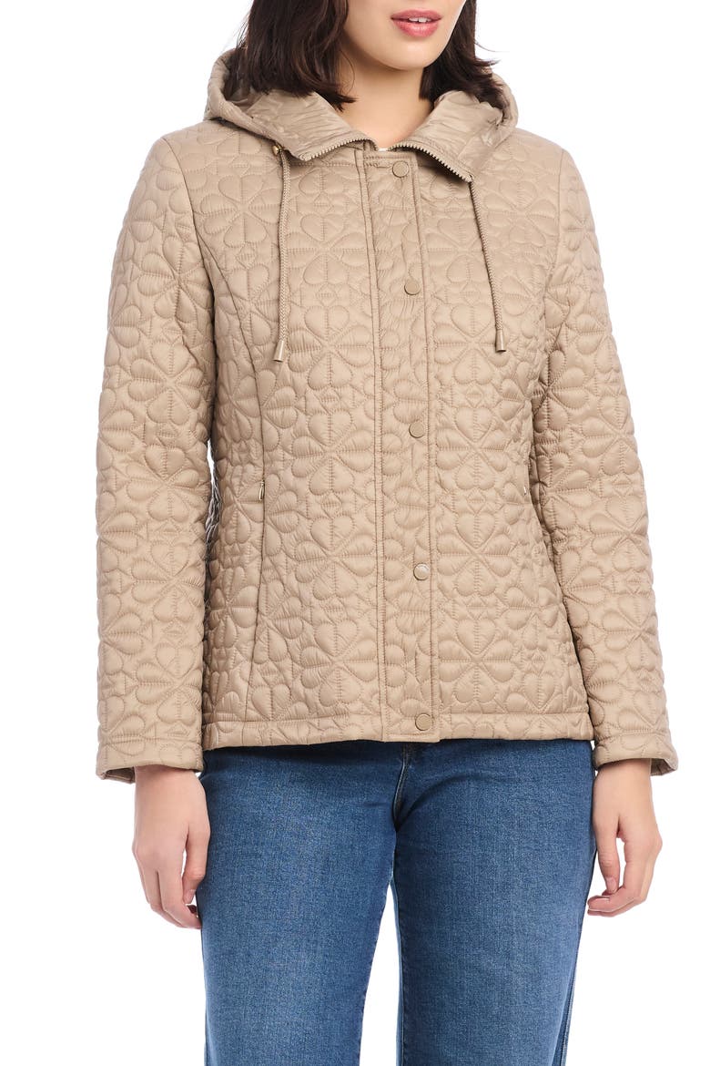 water resistant hooded floral quilted short jacket, Main, color, TIMELESS TAUPE