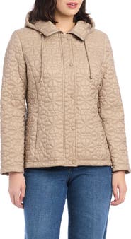 Kate Spade New York water resistant hooded floral quilted short jacket