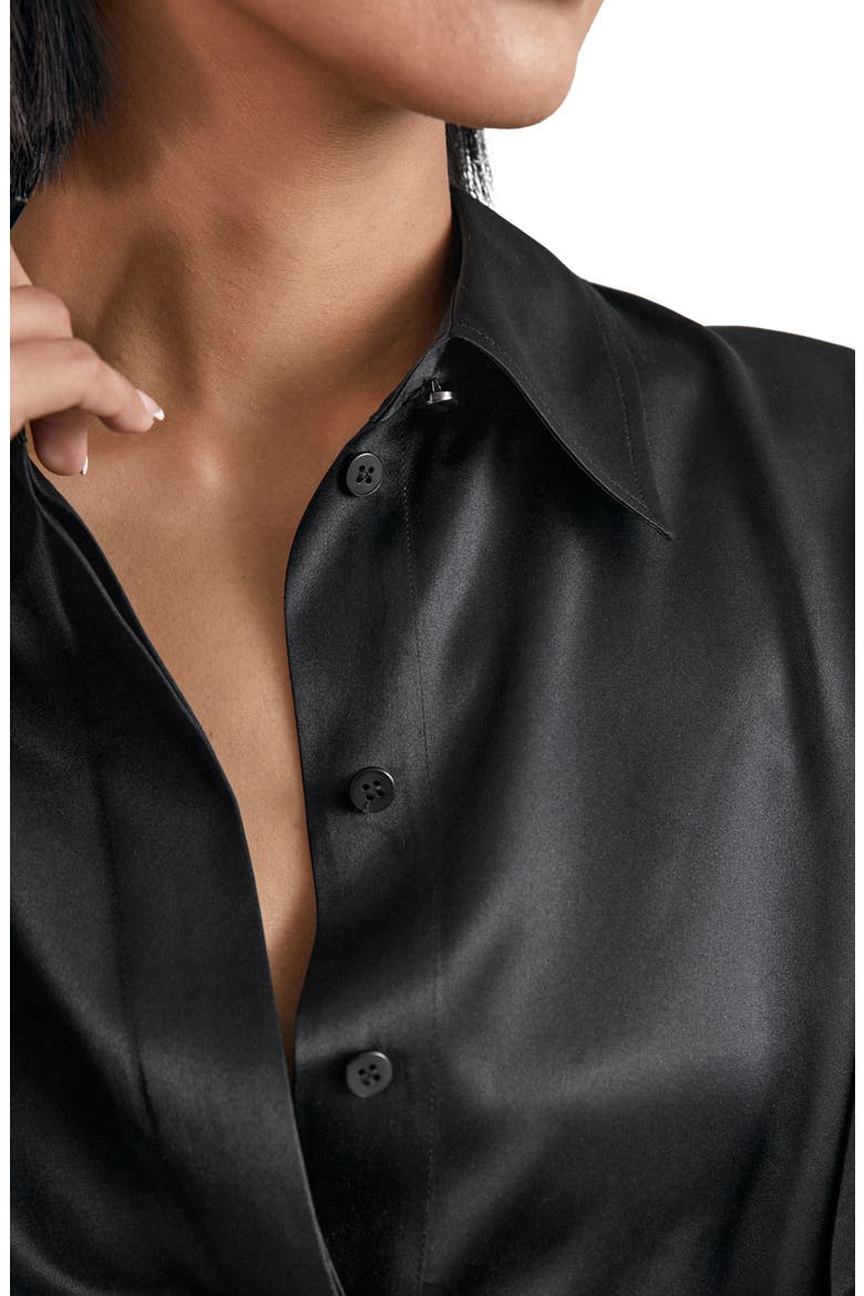 Ameira Silk Button-Up Shirt, Alternate, color, BLACK