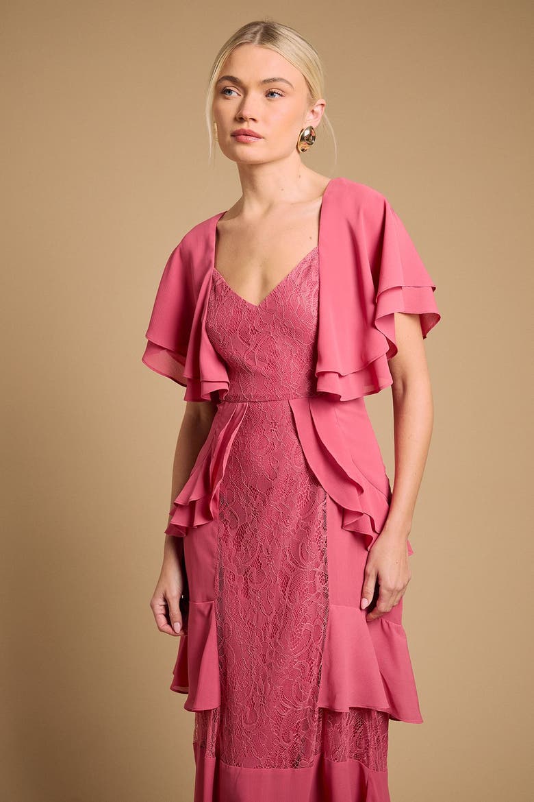 Lace Panel Ruffle Maxi Dress, Alternate, color, Desert Rose