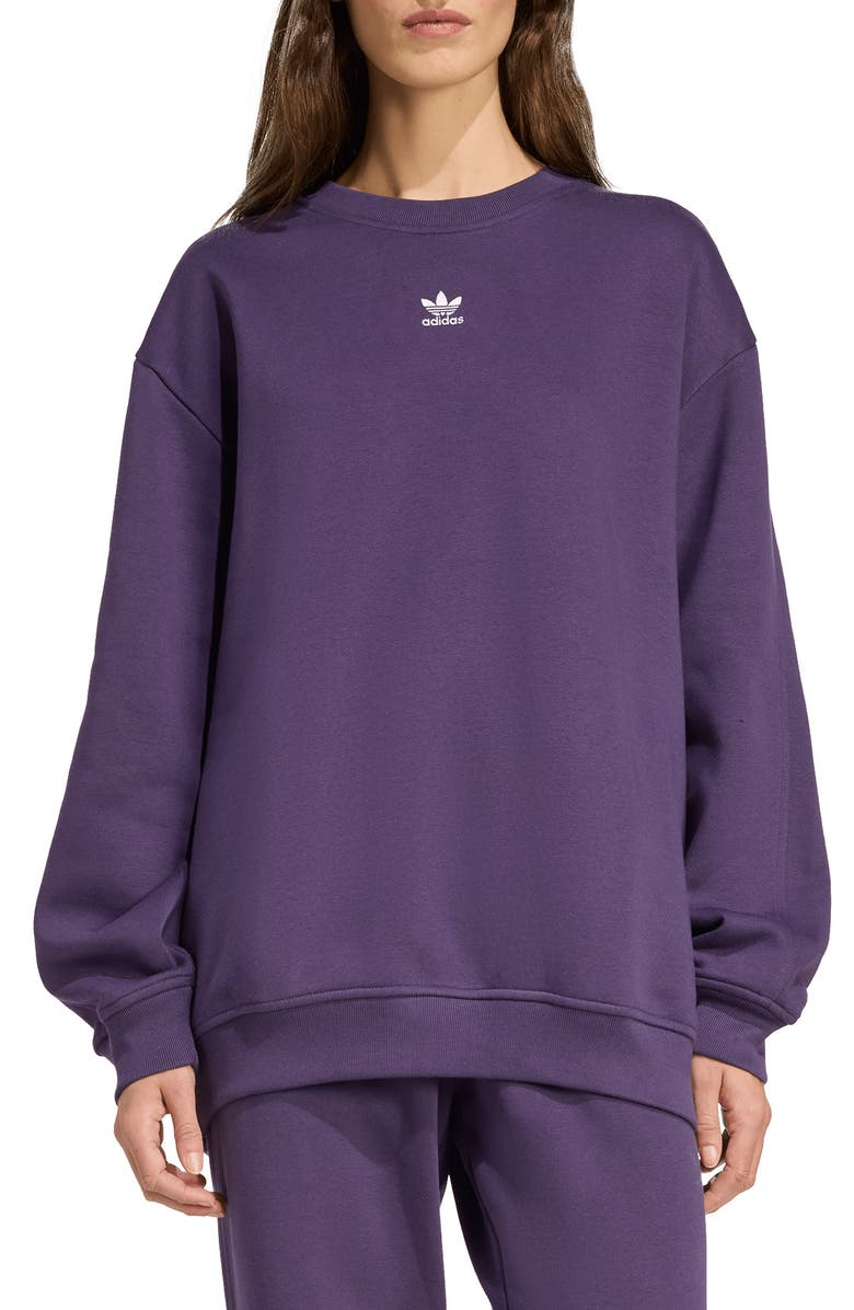 adidas Essential Crewneck Fleece Sweatshirt, Main, color, Aurora Plum