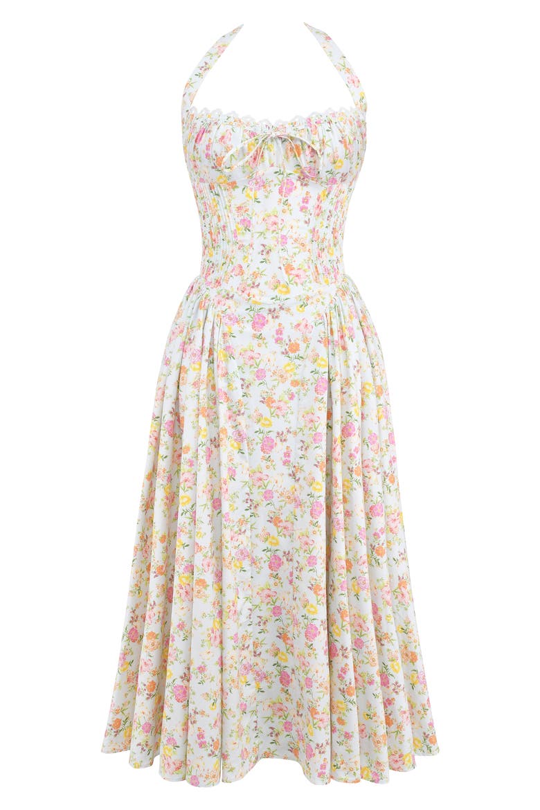 Adabella Floral Pleated Halter Sundress, Alternate, color, FLORAL PRINT