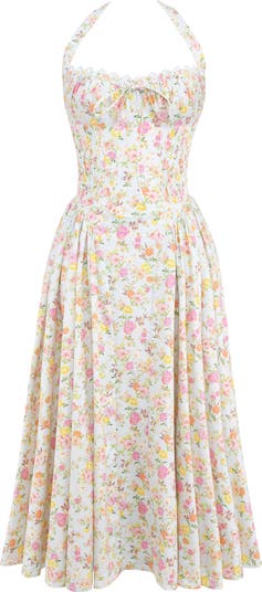 Adabella Floral Pleated Halter Sundress