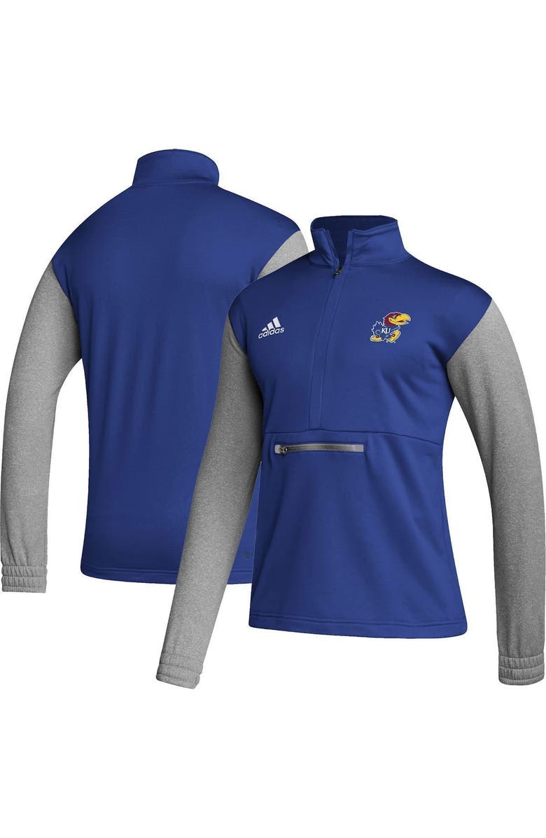 adidas Men's adidas Royal/Heathered Gray Kansas Jayhawks Team AEROREADY Half-Zip Top, Alternate, color, Royal